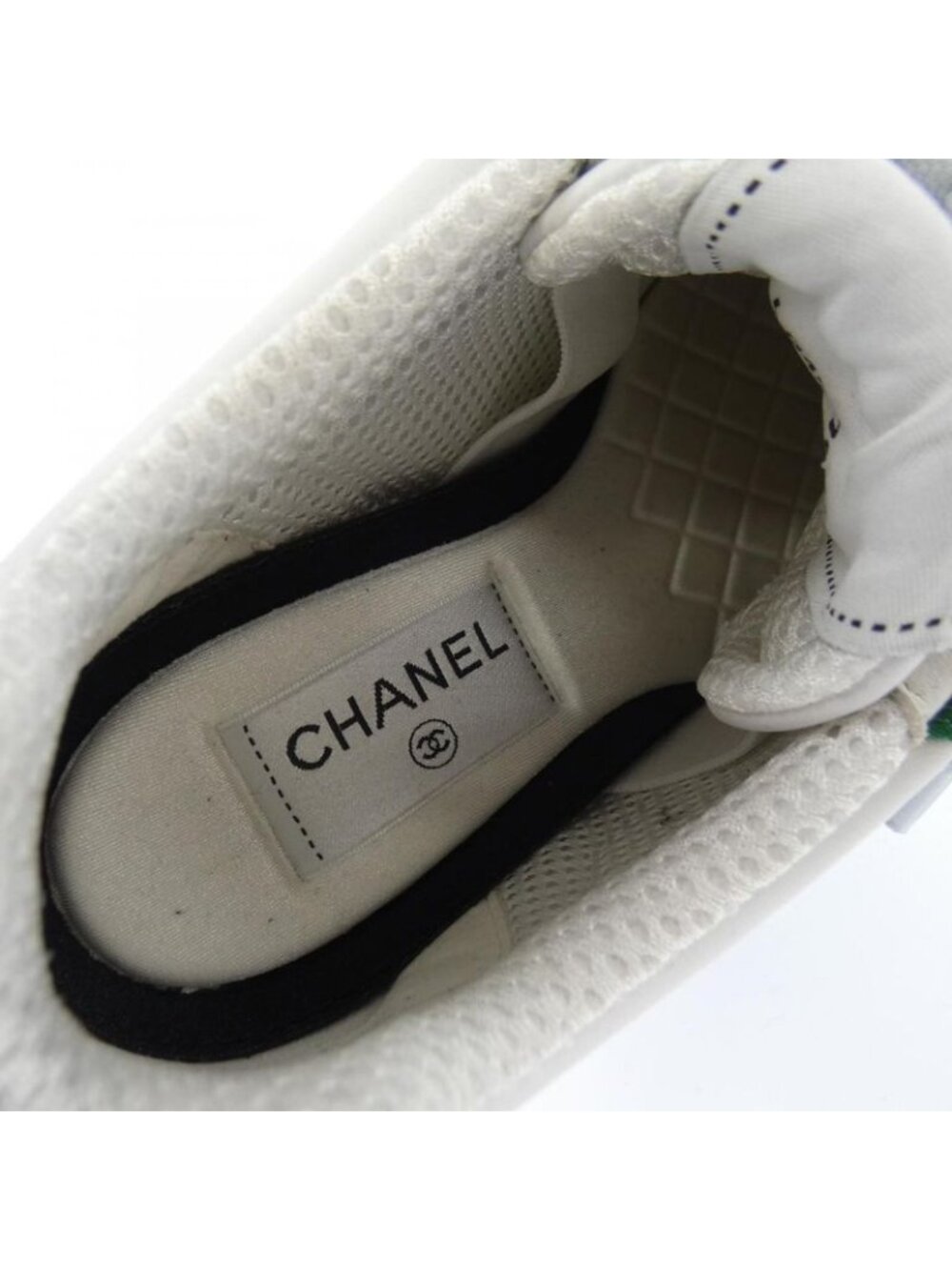 Chanel Tennis Sneakers Suede Calfskin White Green - Picture 6 of 6